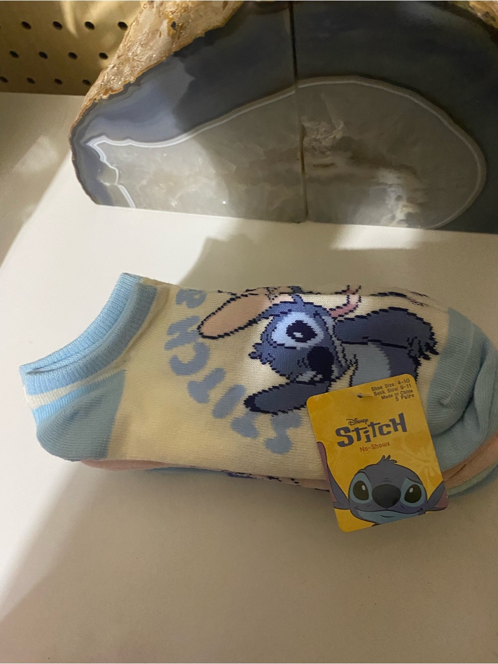 Disney Stitch No-Show Socks in Light Blue and Cream